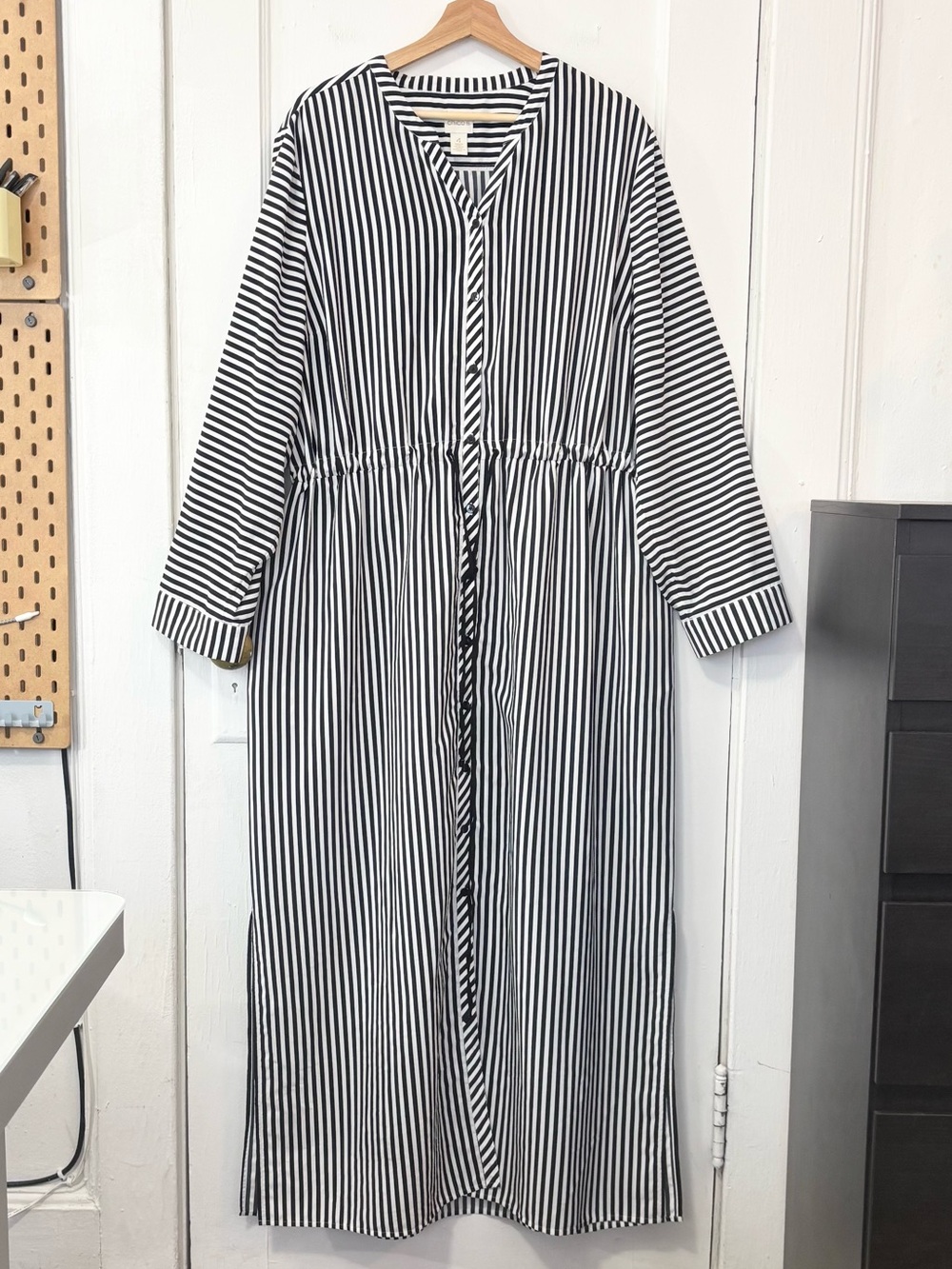 Chico's Women’s Black & White Striped Shirt Maxi Dress, Chico's 4 (US XXL or 20)